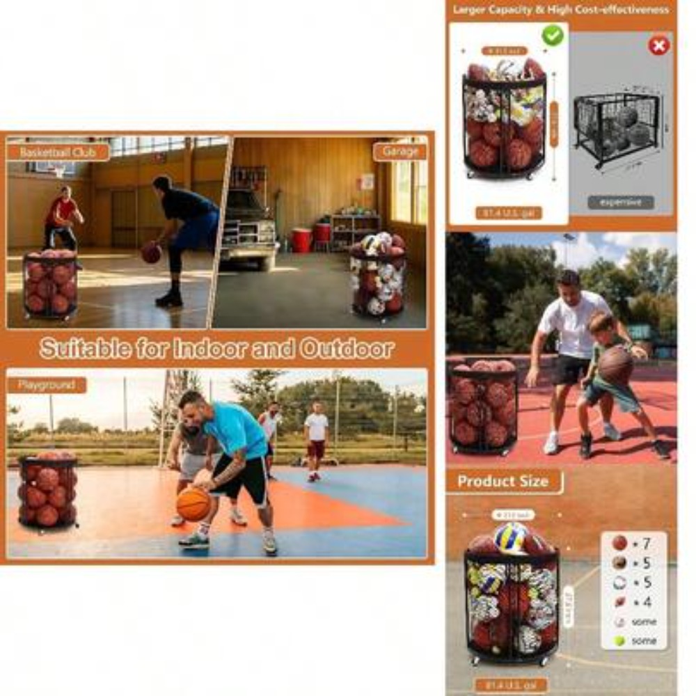헤비 듀티 볼 보관함 카트 (축구, 농구, 배구, 풋볼 - Sports Equipment Organizer Rack 리뷰 및 가격